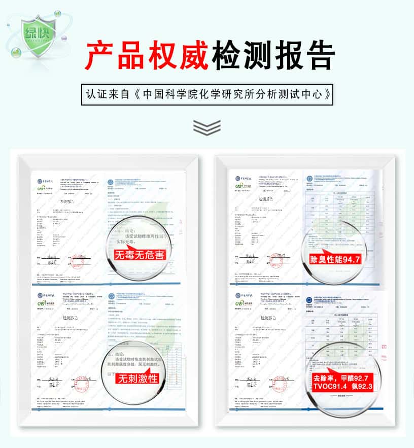 產(chǎn)品權(quán)威檢測報告，認證來自《中國科學院化學研究所分析測試中心》